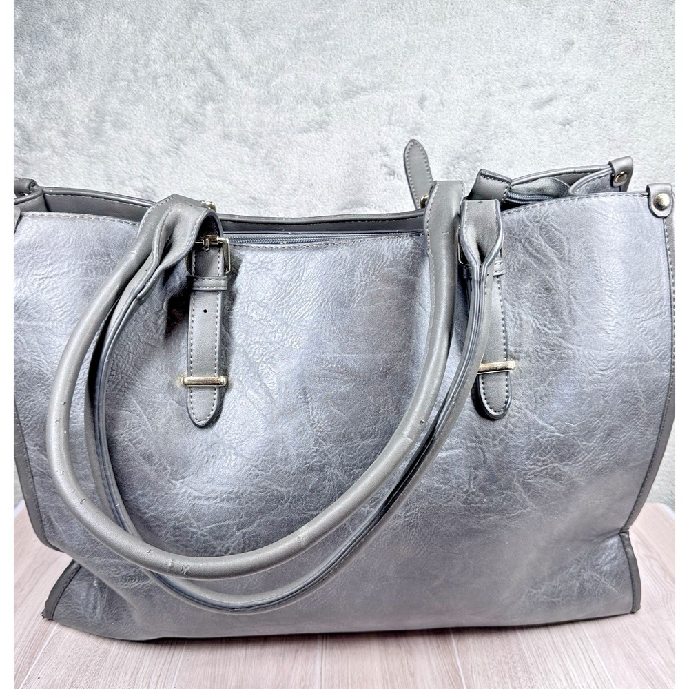 Leather Laptop Tote Bag Gray Womens Work Office Shoulder Bag Large Carryall - Picture 4 of 9